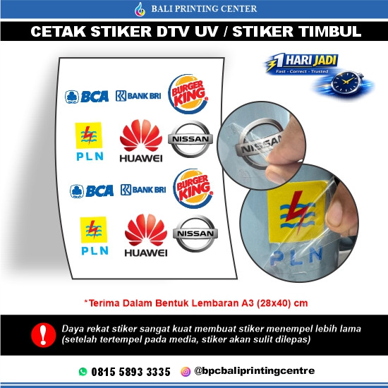 Cetak Stiker  DTF UV / Stiker Timbul